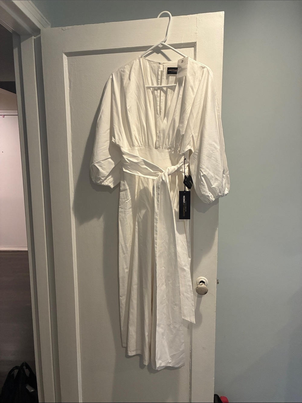 White Wrap Midi jumper with Puff Sleeves